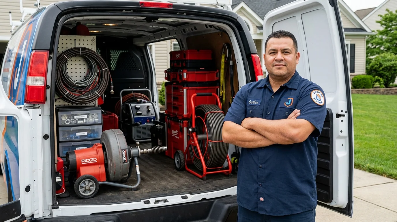 Professional drain cleaning equipment and Johns Plumbing LLC plumber in South Windsor