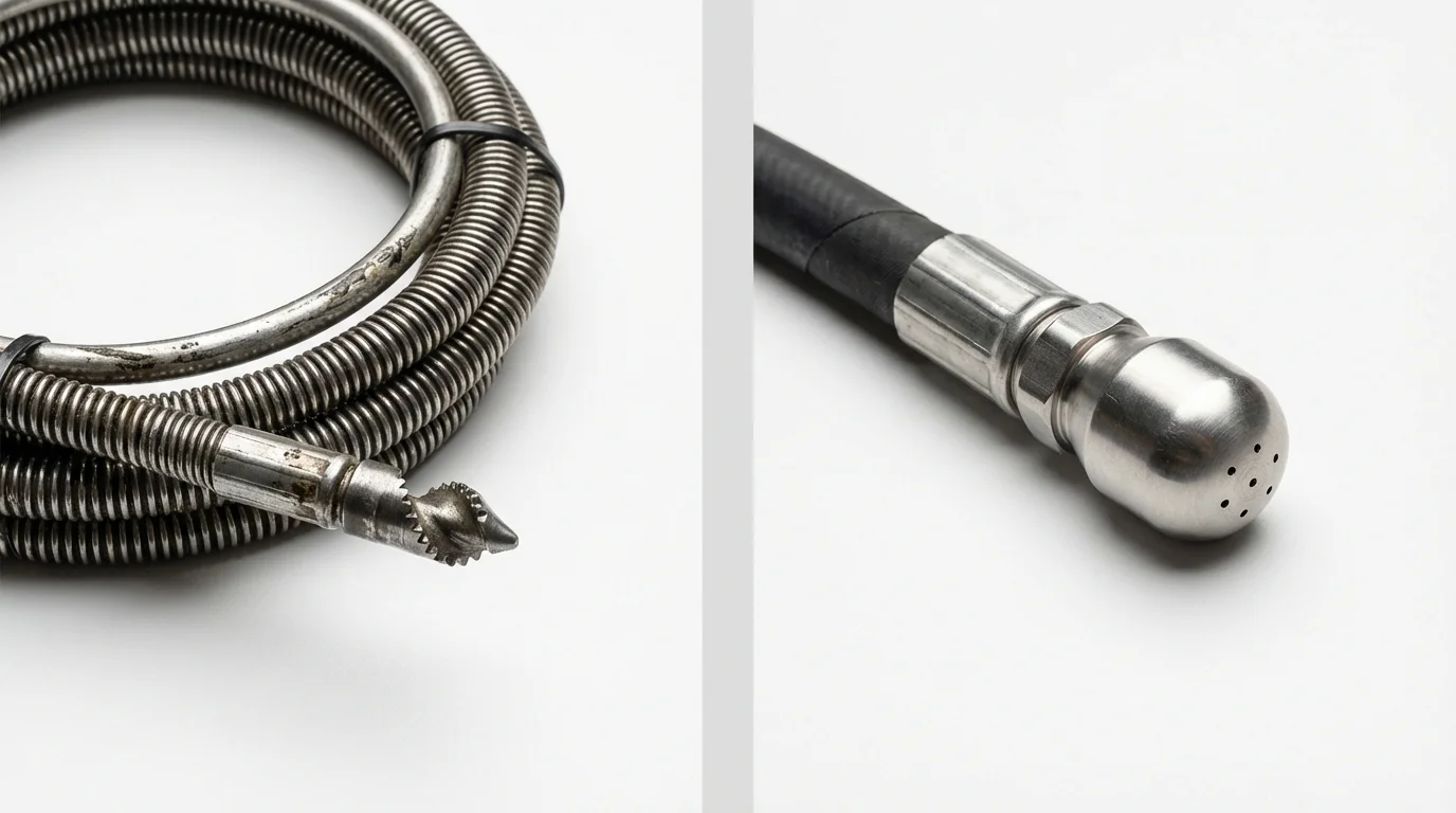 Drain snake cable and hydro jetting nozzle used for drain cleaning in South Windsor, CT