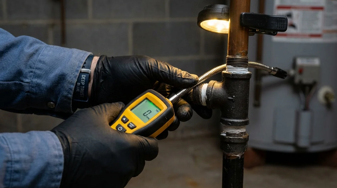 Gas leak detection with electronic sniffer by Johns Plumbing LLC in South Windsor