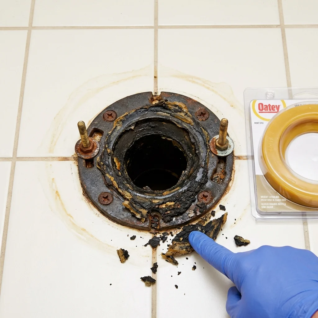 Failed wax ring showing water seepage at the base of a toilet in a South Windsor, CT home