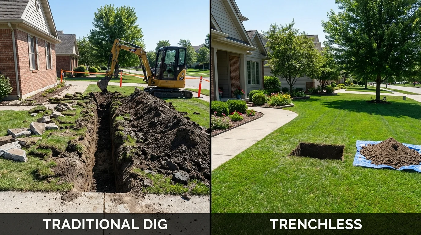 Trenchless sewer repair with minimal yard damage versus traditional excavation in South Windsor, CT